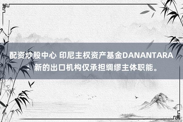 配资炒股中心 印尼主权资产基金DANANTARA：新的出口机构仅承担绸缪主体职能。